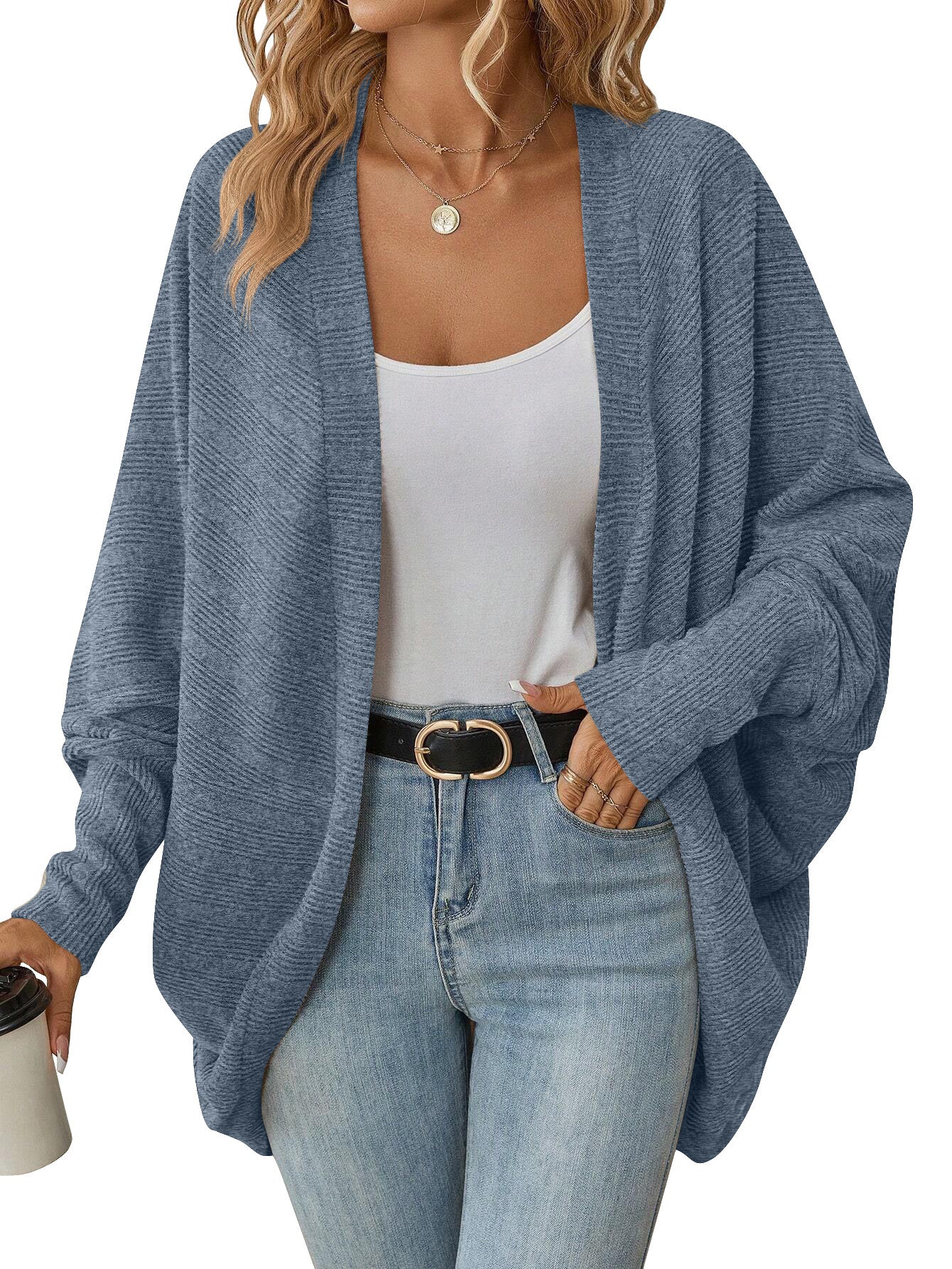 Women's Fashionable Batwing Sleeve Cardigan Loose Knitted Coat