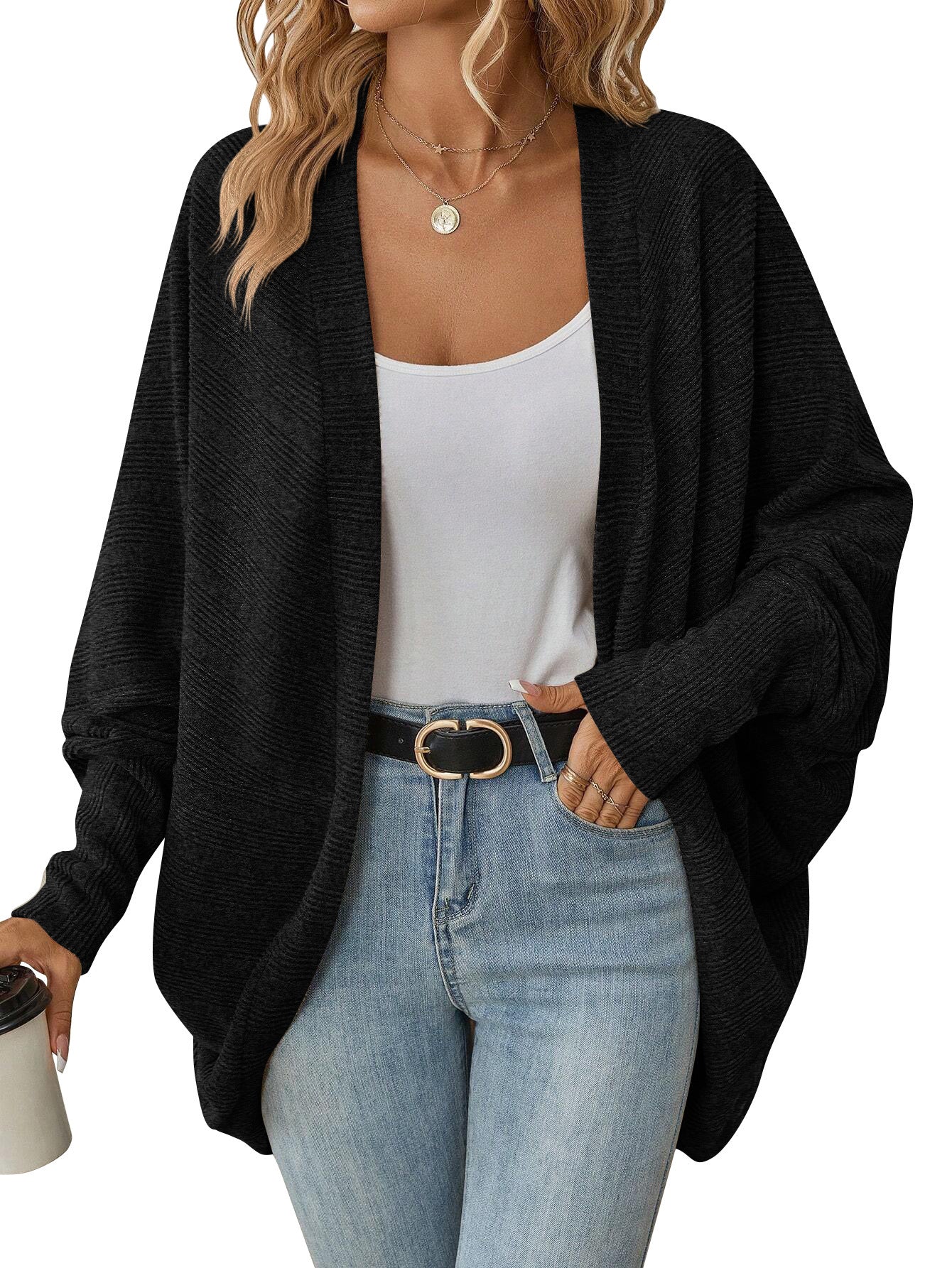 Women's Fashionable Batwing Sleeve Cardigan Loose Knitted Coat