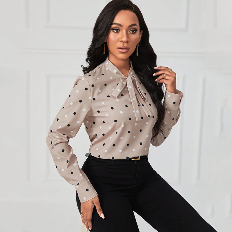 V-neck Polka Dot Lace-up Fashion Elegant Loose Top