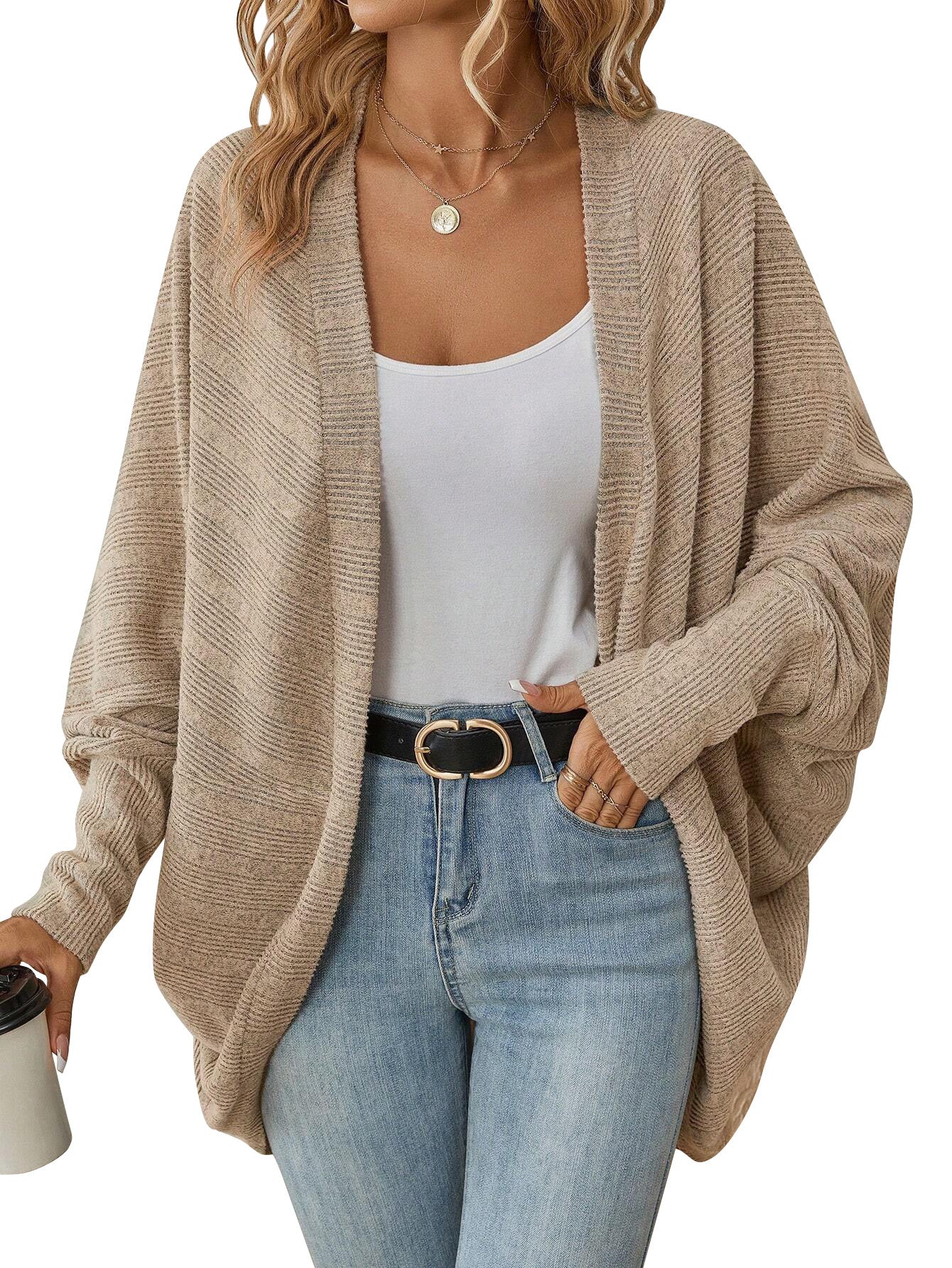 Women's Fashionable Batwing Sleeve Cardigan Loose Knitted Coat