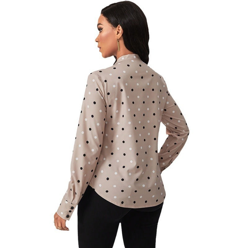 V-neck Polka Dot Lace-up Fashion Elegant Loose Top