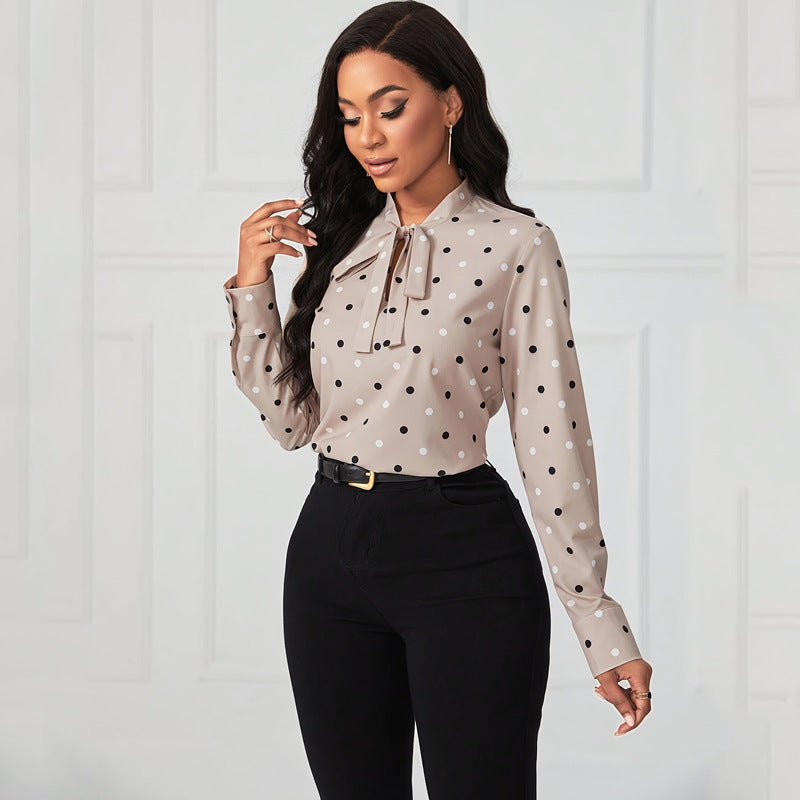 V-neck Polka Dot Lace-up Fashion Elegant Loose Top