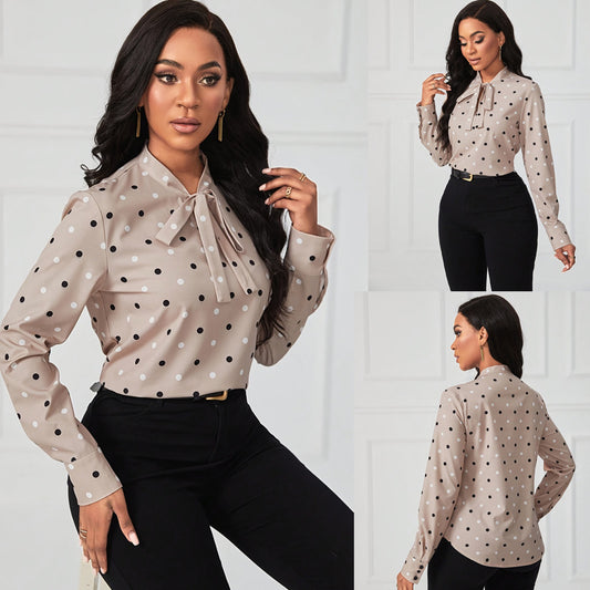 V-neck Polka Dot Lace-up Fashion Elegant Loose Top