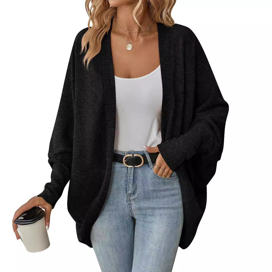 Women's Fashionable Batwing Sleeve Cardigan Loose Knitted Coat