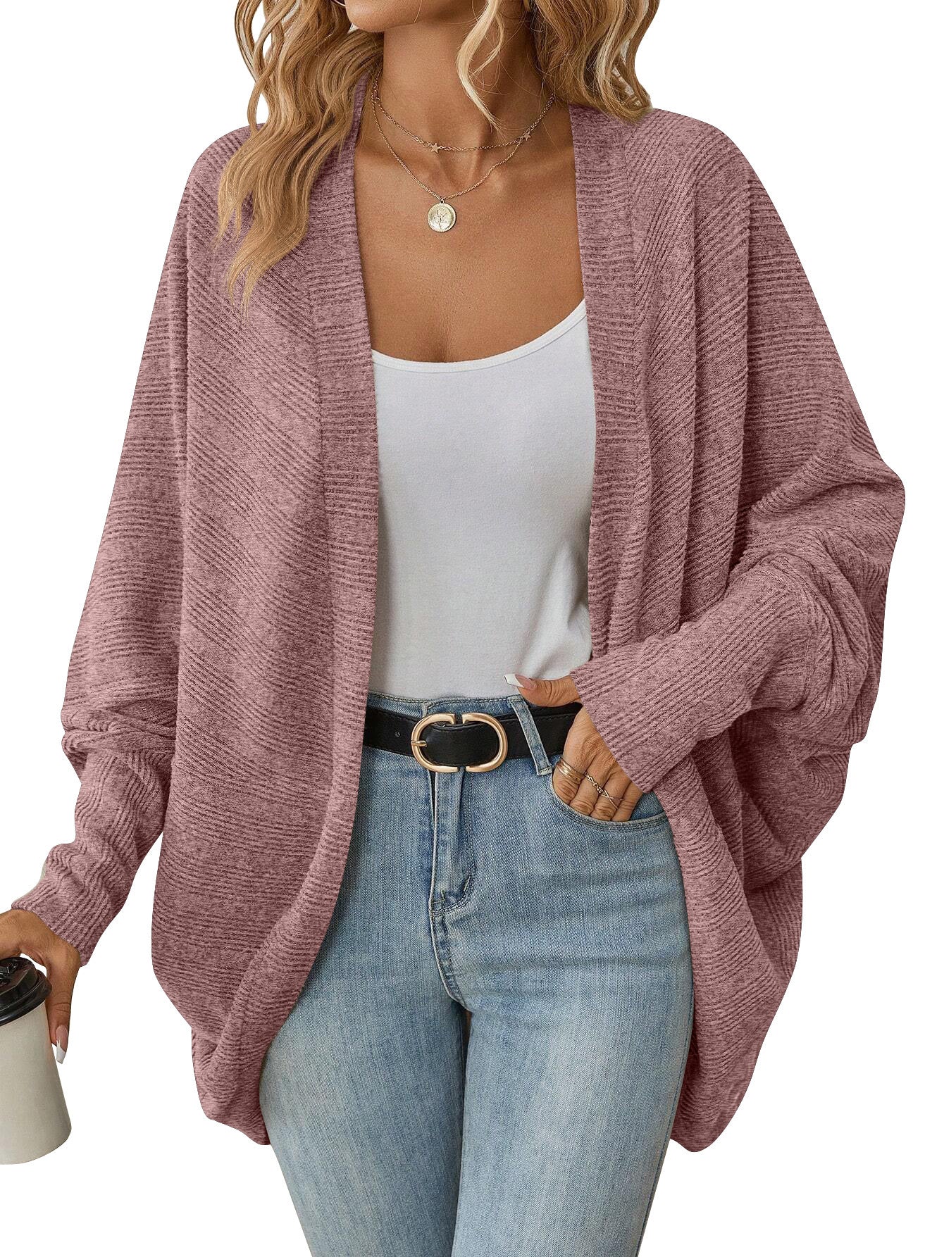 Women's Fashionable Batwing Sleeve Cardigan Loose Knitted Coat