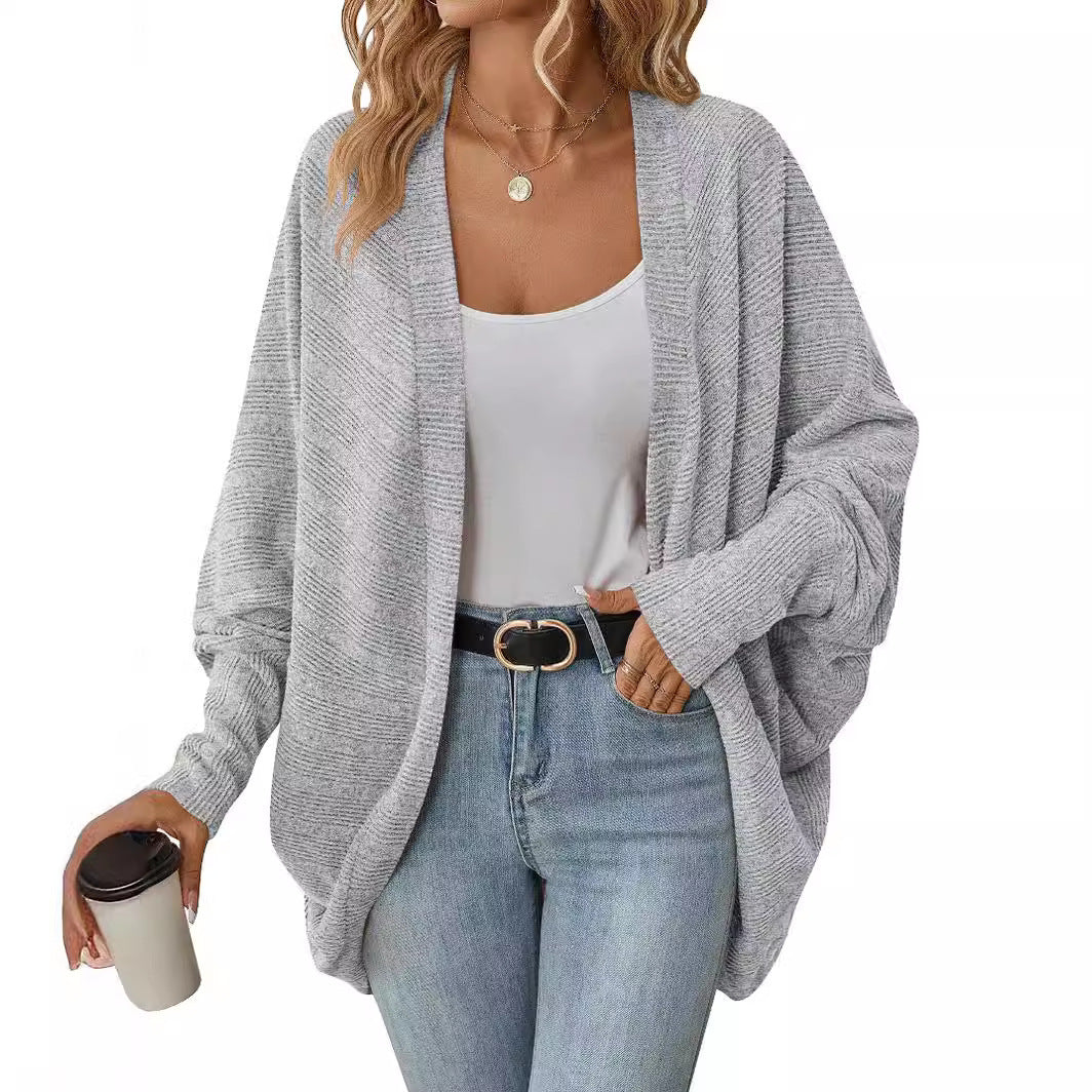 Women's Fashionable Batwing Sleeve Cardigan Loose Knitted Coat