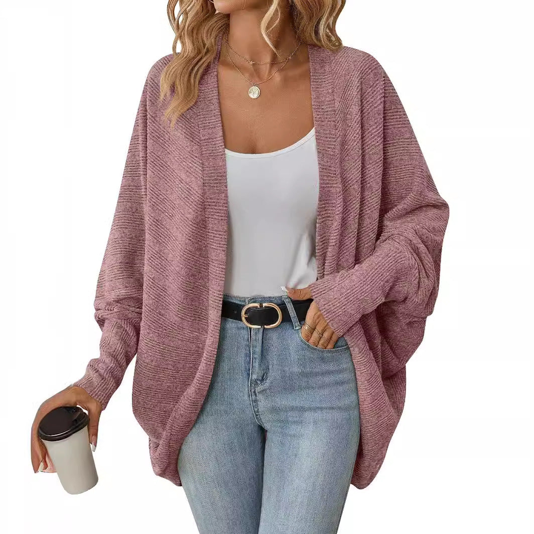 Women's Fashionable Batwing Sleeve Cardigan Loose Knitted Coat